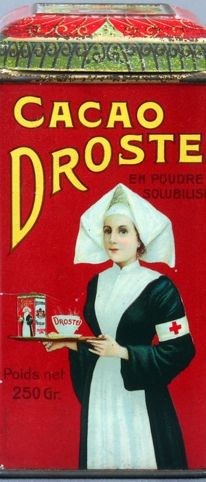 The original 1904 Droste cocoa tin, designed by Jan Misset (1861–1931)